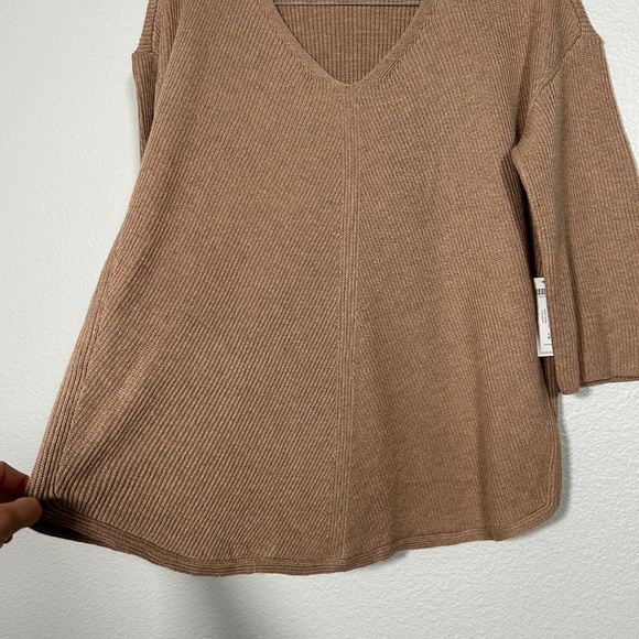 Chicos size 2 Large pullover rib sweater 3/4 sleeve brown cotton shirttail hem - Picture 5 of 12